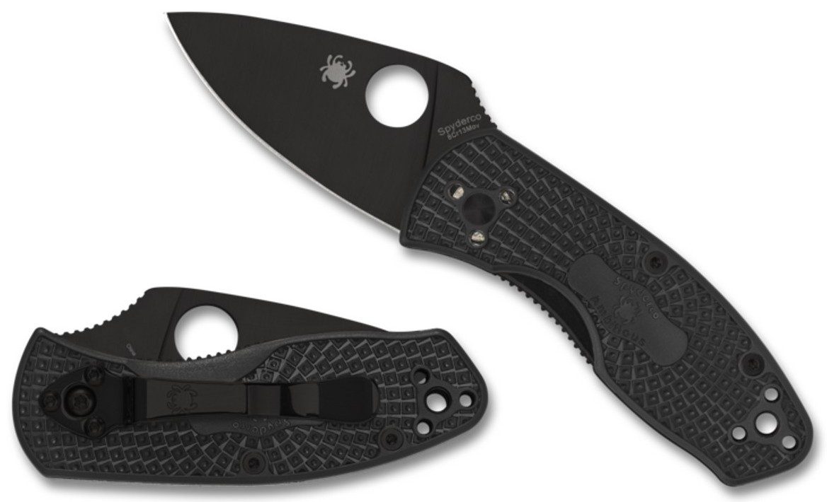 SAVĀŽAMAIS NAZIS SPYDERCO AMBITIOUS LIGHTWEIGHT BLACK BLADE PLAINEDGE